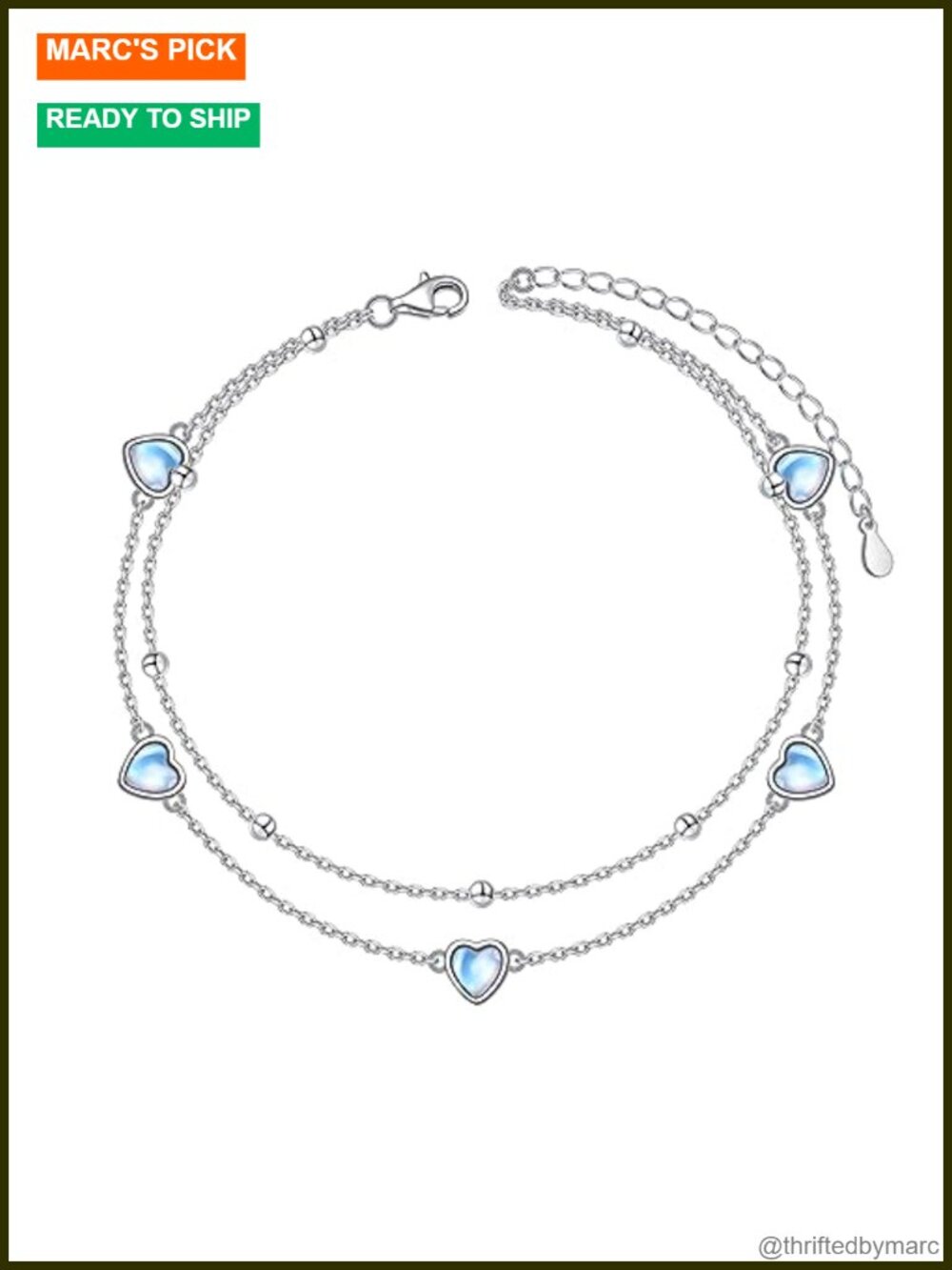 S925 Sterling Silver Beaded Heart Charm Anklet for Women Adjustable Ankle
